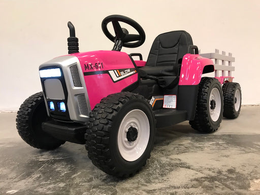 Elektrische Kindertractor 12V + 2.4G RC + Aanhanger (roze) - Trapautodealer