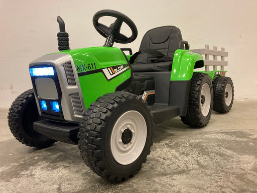 Kindertractor 12V + 2.4G RC + Aanhanger (groen) - Trapautodealer