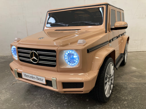 Mercedes G500 elektrische kinderauto 12V + 2.4G RC (beige) - Trapautodealer